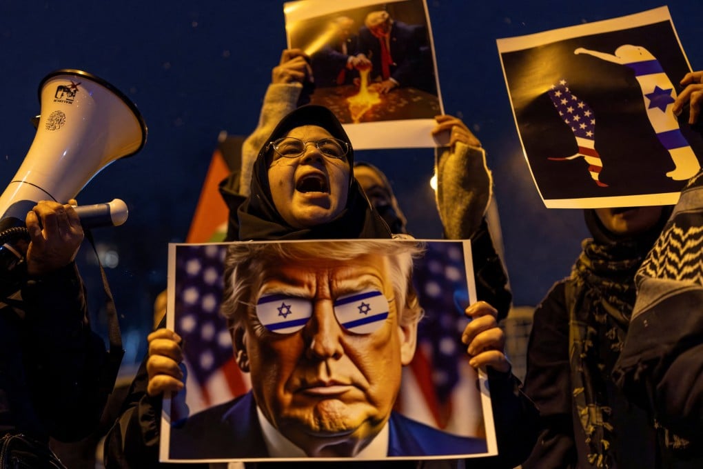 People attend a protest against Donald Trump’s plan to resettle Palestinians from Gaza, outside the US consulate in Istanbul on February 6. Photo: Reuters