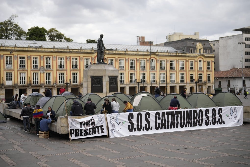 Residents of the Catatumbo coca-growing region camp at Bolivar Square in Bogota, Colombia, on January 29. Photo: AP