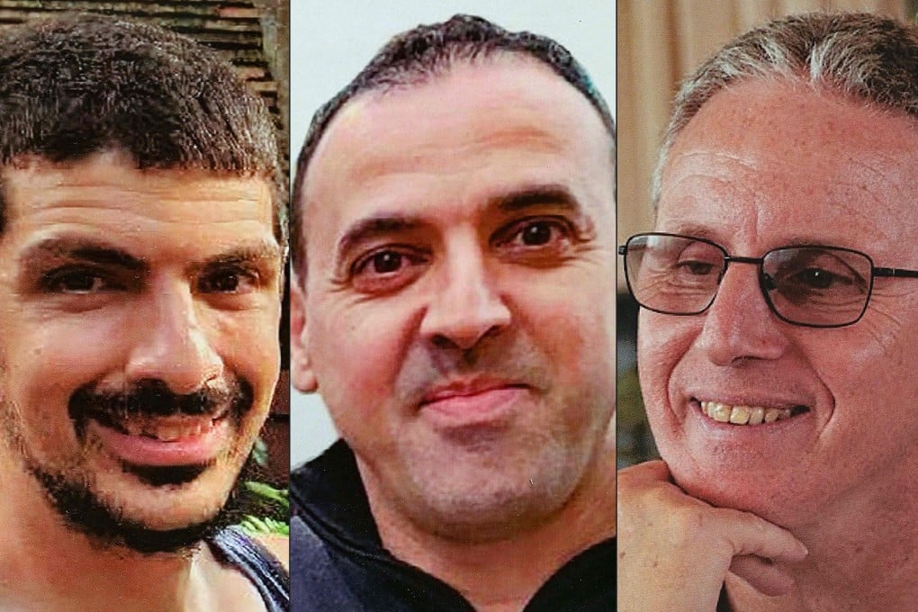 (From left) Or Levy, Eli Sharabi and Ohad Ben Ami have been held in the Gaza Strip since the October 7, 2023 attack by Hamas. Photo: AFP