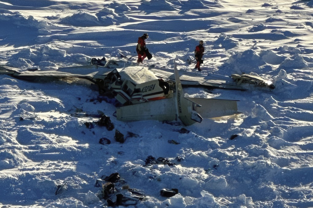 The wreckage of the small commuter plane that crashed in western Alaska on February 7. Photo: US coastguard via AP
