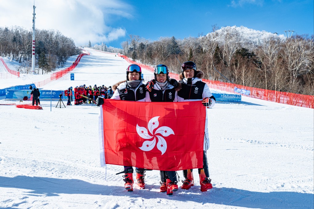 Hong Kong’s skiers, Adrian Yung, Lucas Wong and Lu Kin-pok, put in an impressive performance in the men’s slalom at Yabuli Ski Resort during the ninth Asian Winter Games. Photo: SF&OC