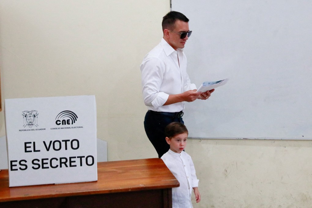 Ecuador’s [resident and presidential candidate for re-election Daniel Noboa voting on Sunday. Photo: Reuters