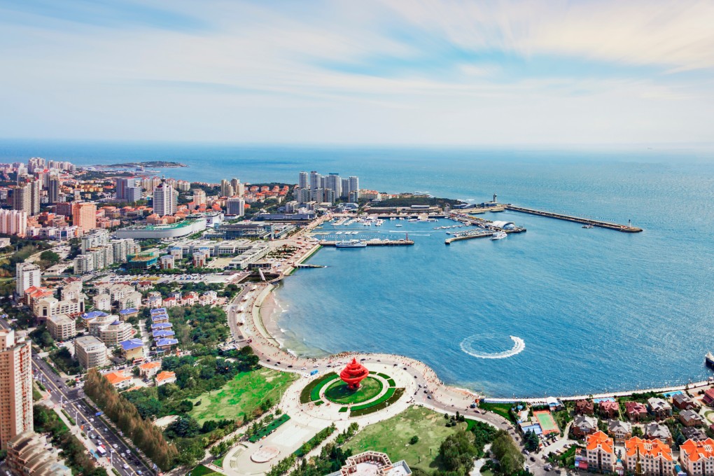 The May Fourth Square (front) and its red “May Wind” sculpture are seen overlooking Fushansuo Bay in Qingdao, in China’s eastern Shandong province. Photo: Shutterstock