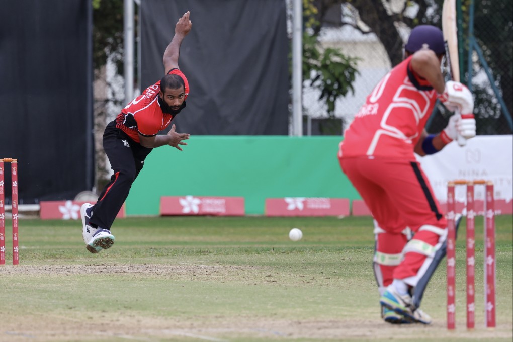 Hong Kong’s Nasrulla Rana bowls to Bahrain skipper Ahmer Bin Nasir in the teams’ tri-series game this month. Photo: Dickson Lee