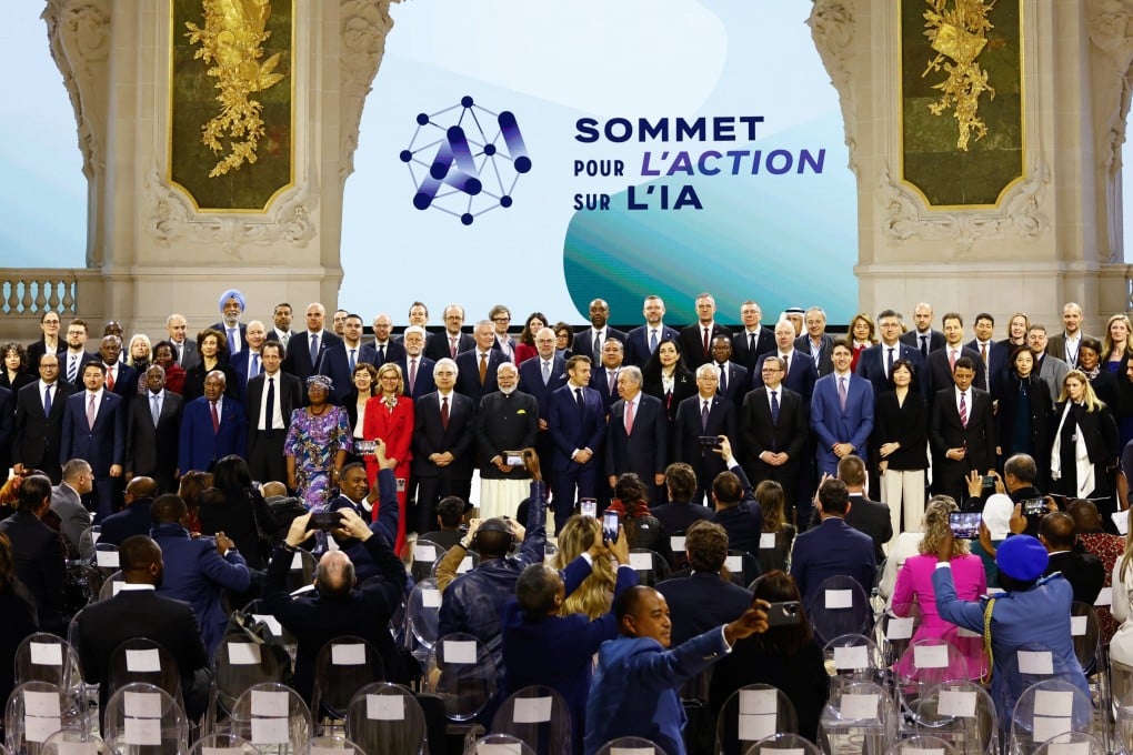 Heads of state and other dignitaries pose for a photo during the Artificial Intelligence Action Summit at the Grand Palais in Paris on Tuesday. Photo: EPA-EFE