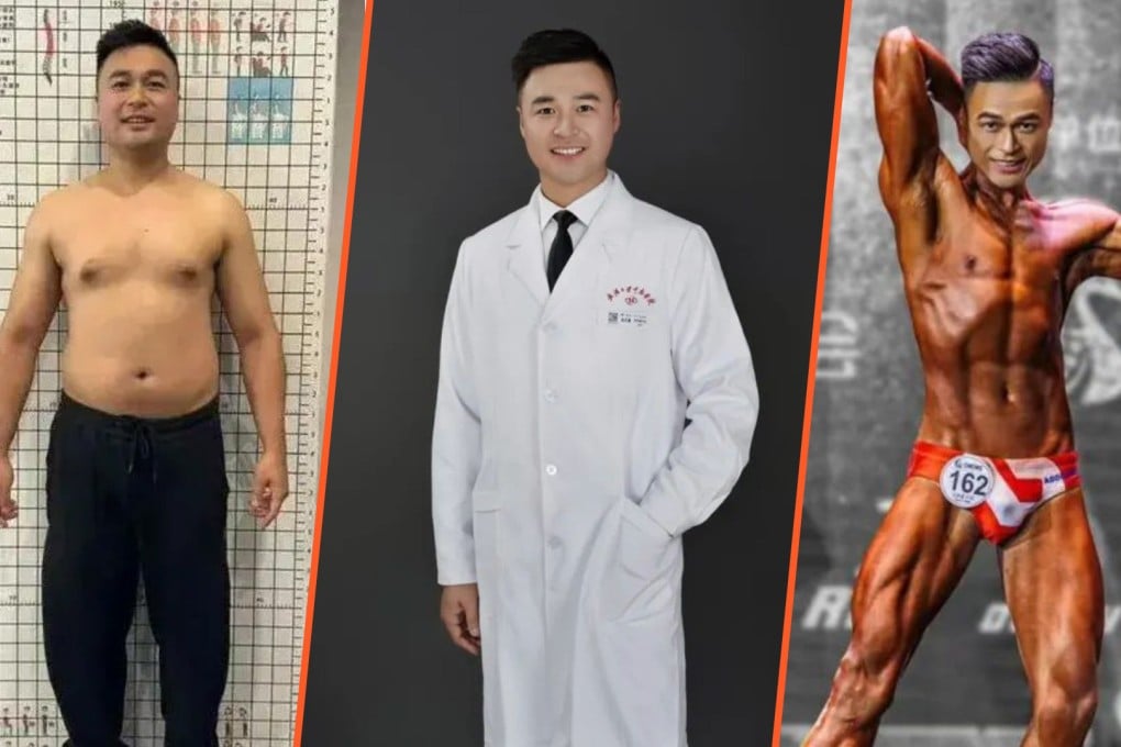 A surgeon in China who lost 25kg in 42 days has astonished social media by winning multiple awards in a fitness contest. Photo: SCMP composite/QQ.com
