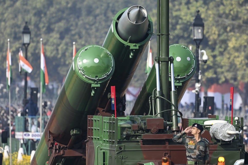 A soldier salutes from a Brahmos Weapon system during a Republic Day parade in New Delhi on January 26, 2021. Photo: AFP