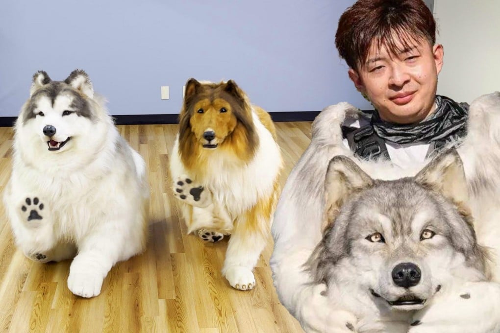 A Japanese man known for mimicking dogs is renting out canine costumes so others can live the dream of becoming an animal. Photo: SCMP composite/YouTube/X