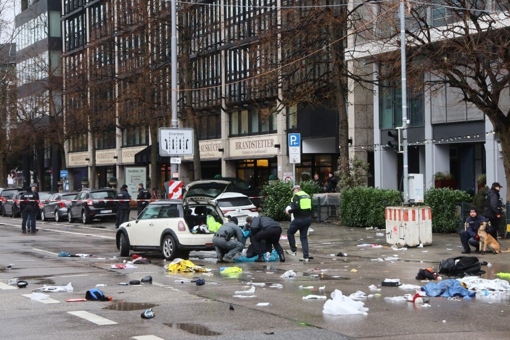 Police work at a car that drove into a crowd in Munich. Police have detained the driver and did not consider him to pose any further threat, but declined to comment on whether it was an accident. Photo: Reuters