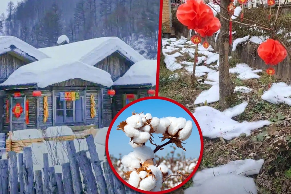 A tourist site in China has been criticised for using fake snow after it suffered a lack of winter weather. Photo: SCMP composite/Baidu/Shutterstock