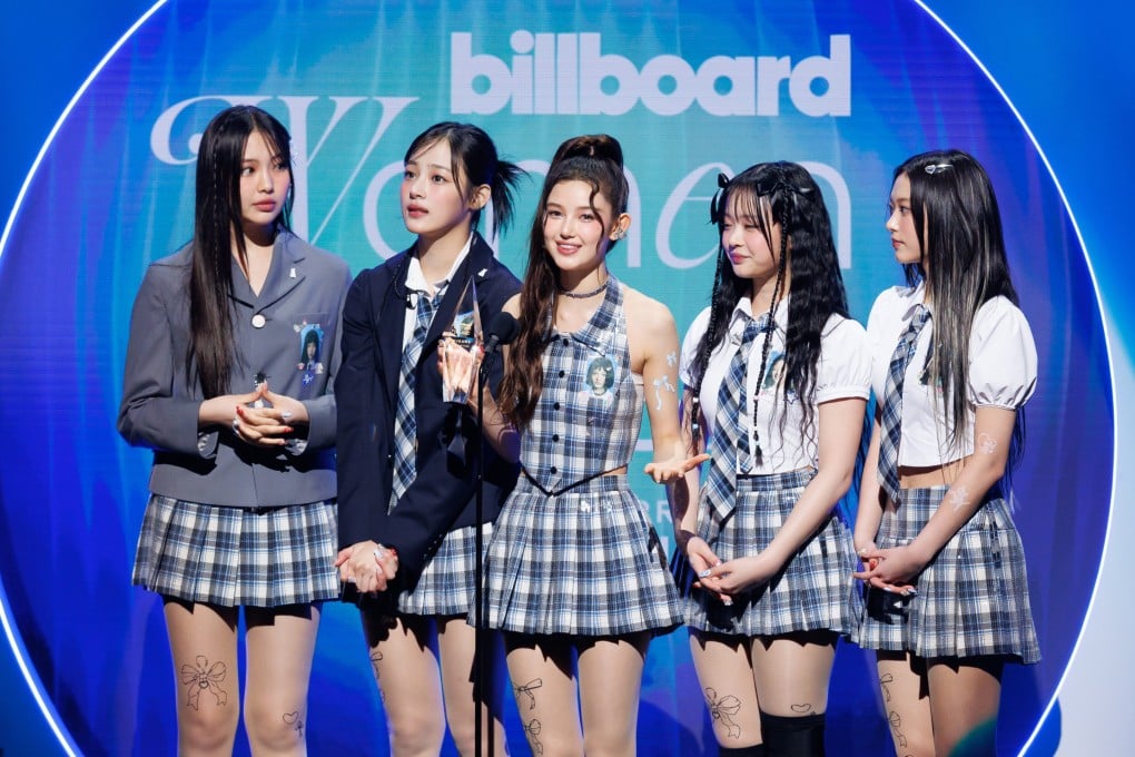 (From left) Hyein, Minji, Danielle Marsh, Hanni Pham and Haerin of NJZ at the Billboard Women In Music awards ceremony held in California last March. Photo: Getty Images