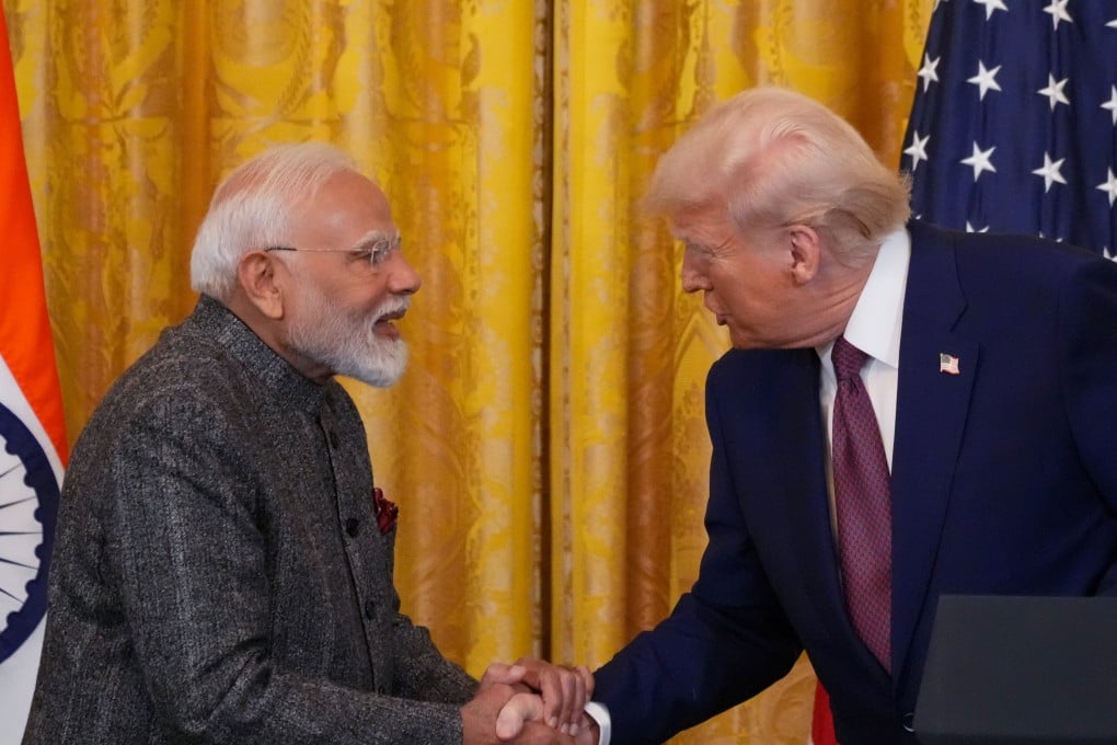US President Donald Trump shakes hands with Indian Prime Minister Narendra Modi during a press conference in the White House on Thursday. Photo: dpa