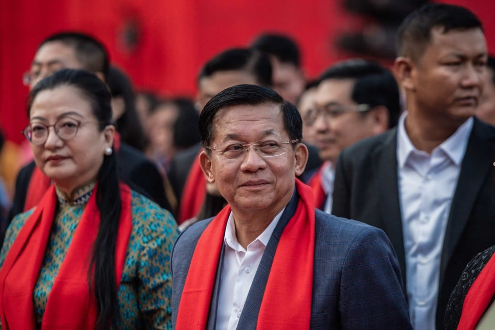 Myanmar’s military chief Min Aung Hlaing (centre) attends an event in Yangon on January 25. Photo: AFP