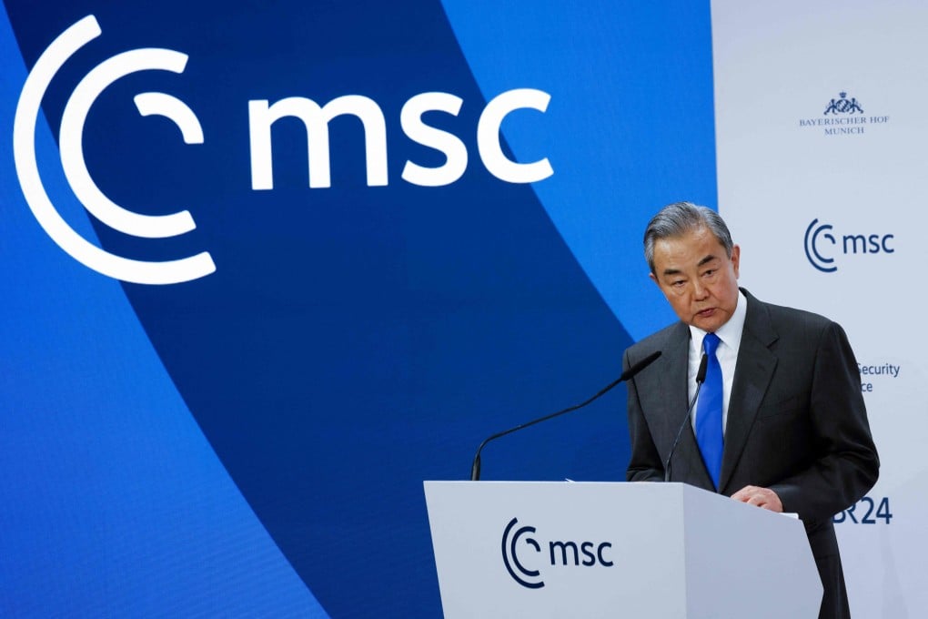 Chinese Foreign Minister Wang Yi addressing the Munich Security Conference on Friday. Photo: AFP