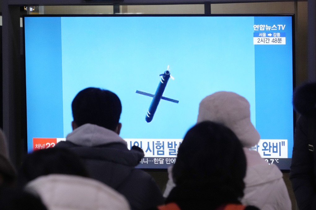 A television screen at a railway station in Seoul in January shows an image of a North Korean missile launch. Photo: AP