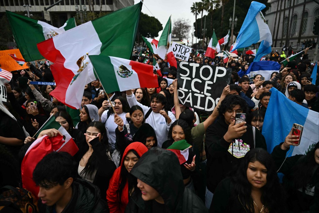 Students protest against US President Donald Trump’s immigration policy in Los Angeles on February 5. Photo: AFP