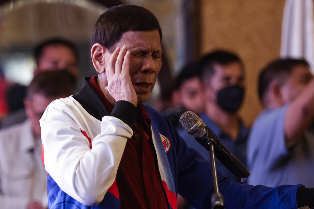 Rodrigo Duterte, the former Philippine president, endorses senatorial candidates aligned with his political party in Manila on Thursday. Photo: EPA-EFE