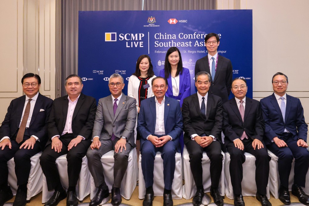 Malaysia’s Prime Minister Anwar Ibrahim (front row, centre), Hong Kong’s former chief executive Leung Chun-ying (front row, third from right) and other panel speakers at the “China Conference: Southeast Asia 2025” in Kuala Lumpur on Monday. Photo: Nora Tam
