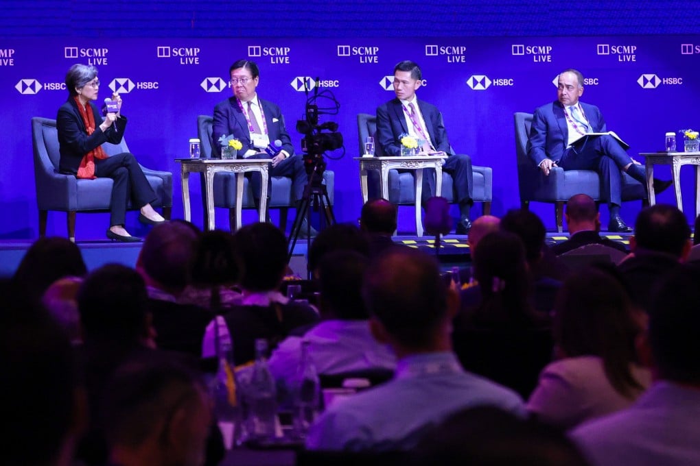 (From left) Chan Heng-chee, Singapore’s ambassador-at-large; Frederick Ma, chairman of the board at FWD Group; Thitinan Pongsudhirak, professor of international relations at Chulalongkorn University; Asean Business Advisory Council chairman Nazir Razak; and Zuraidah Ibrahim, executive managing editor of the South China Morning Post, during the “China Conference: Southeast Asia 2025” in Kuala Lumpur, Malaysia on Monday. Photo: Nora Tam