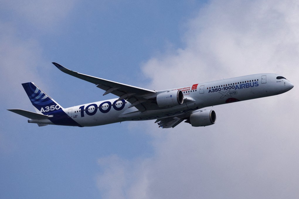 An Airbus A350-1000 flies during an aerial flying display ahead of the Singapore Airshow at Changi Exhibition Centre in Singapore, on February 18, 2024. Photo: Reuters