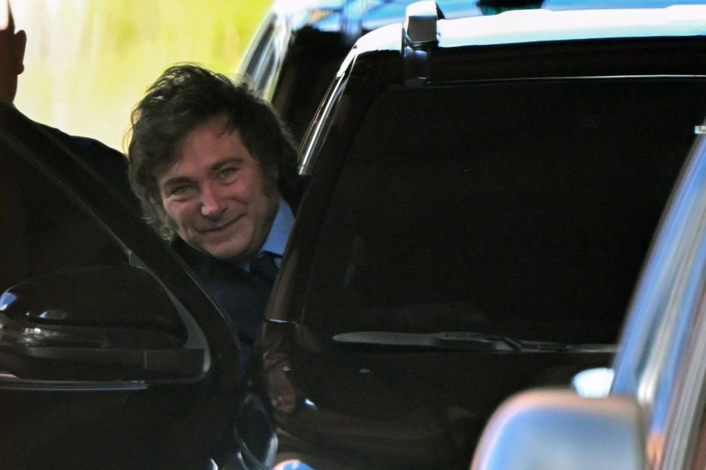 Argentina’s President Javier Milei leaves the Casa Rosada presidential palace in Buenos Aires on Monday. Photo: AFP