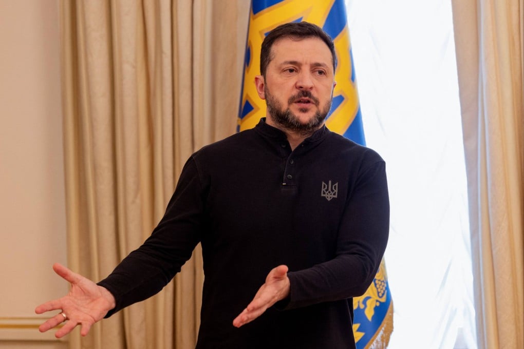 Ukraine’s President Volodymyr Zelensky gives a press conference in Kyiv on Wednesday. Zelensky said Russia’s leadership are “liars” after a Russian drone attack overnight that followed talks in Saudi Arabia between Russian and US officials. Photo: AFP