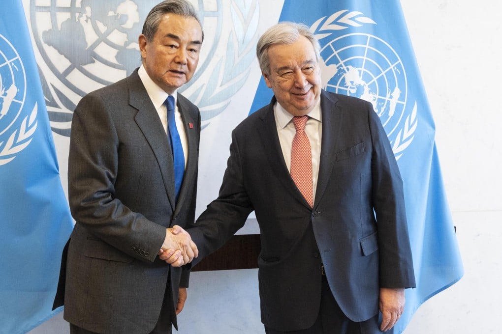Chinese Foreign Minister Wang Yi with UN Secretary General Antonio Guterres before their meeting at UN headquarters in New York on Tuesday. Photo: Zuma Press Wire/dpa