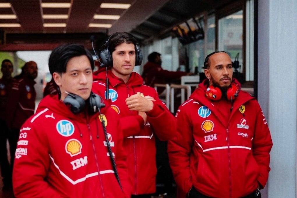 Lewis Hamilton (right) and China’s Zhou Guanyu (left), who is a Ferrari reserve driver this season, watching the new SF-25 car being put through its paces at Ferrari’s track in northern Italy. Photo: Instagram/lewishamilton