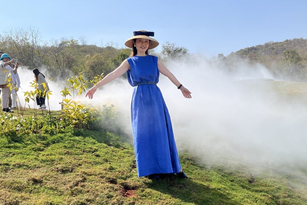 Khao Yai Art Forest founder Marisa Chearavanont stands amid Japanese artist Fujiko Nakaya’s Khao Yai Fog Forest at the site near Khao Yai National Park in Thailand. Photo: Enid Tsui