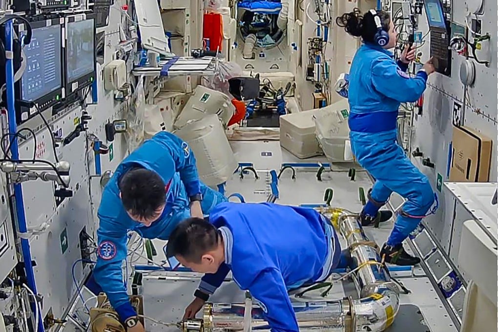 The Shenzhou-19 crew have carried out a series of experiments since arriving at the space station in October. Photo: CCTV