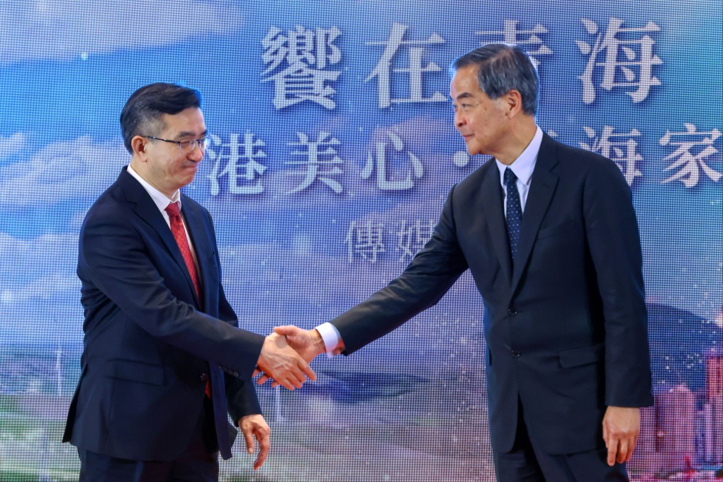 From left to right, Luo Dongchuan, the governor of mainland China’s Qinghai province, and ex-Hong Kong Chief Executive Leung Chun-ying. Photo: Dickson Lee