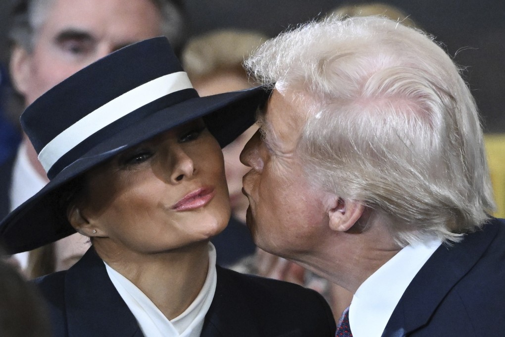 Donald Trump kisses Melania before his inauguration as US president in January 2025. The first lady has earned admiration in China for her loyalty to the president. Photo: AP