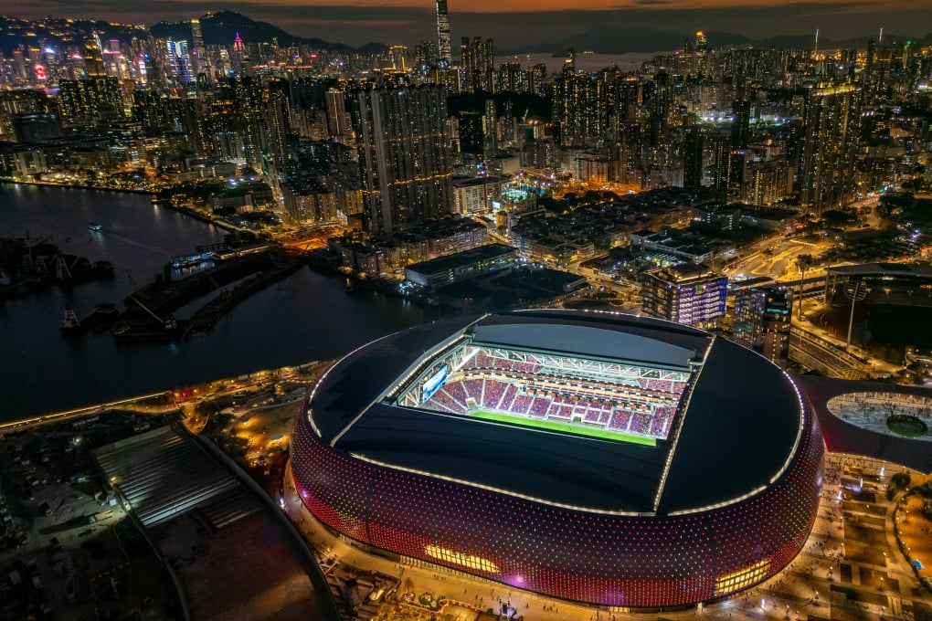 An aerial view of the main stadium of Kai Tak Sports Park during the first open-roof event drill involving a crowd of 50,000 people earlier this month. Photo: Eugene Lee