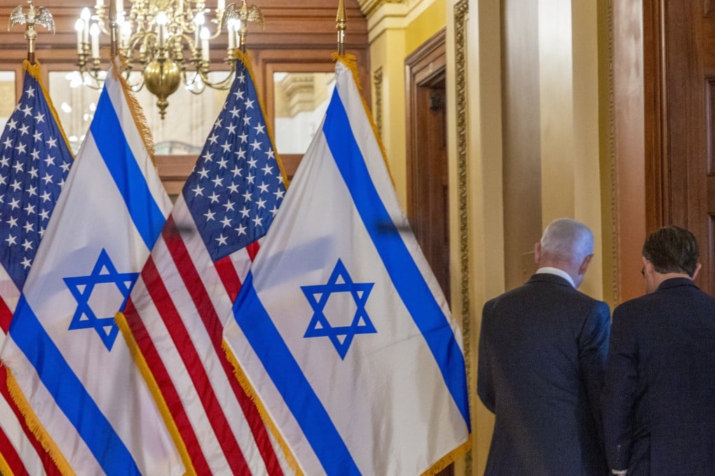 Israeli and US flags are seen in the US Capitol on February 7 amid Israeli Prime Minister Benjamin Netanyahu’s state visit to Washington. Photo: EPA-EFE