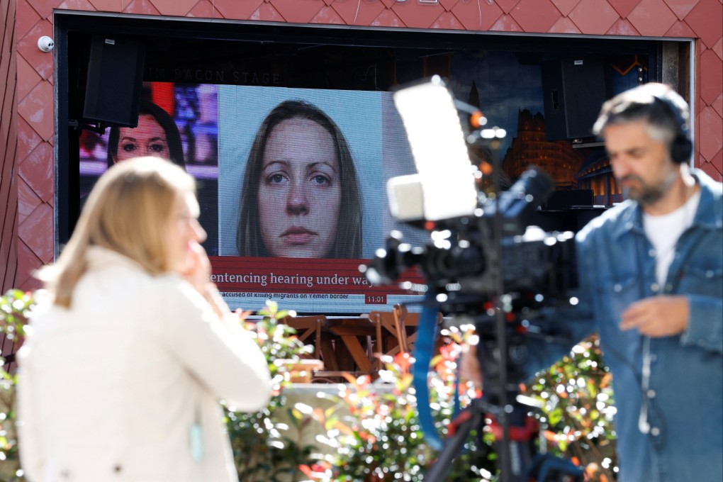 A screen showing a picture of convicted hospital nurse Lucy Letby ahead of her sentencing in Manchester, Britain on August 21, 2023. Photo: Reuters