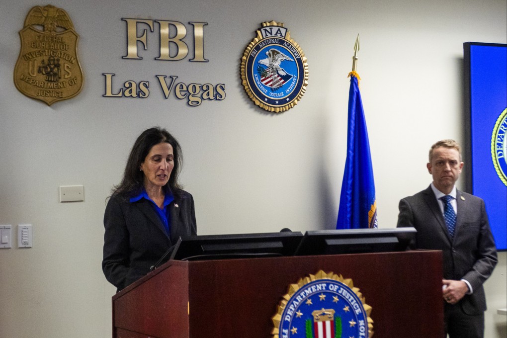 Acting US attorney for the District of Nevada Sue Fahami speaks about the romance scam during a news conference in Las Vegas on February 21. Photo: AP