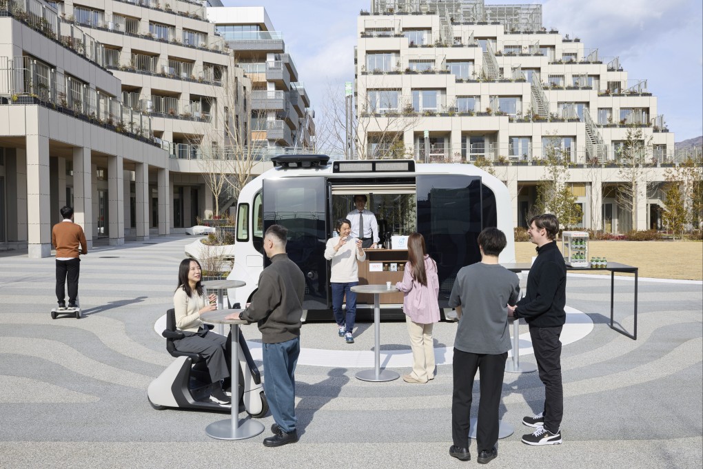 This photo provided by Woven by Toyota shows the square at the center of the apartment complexes of Woven City in Susono city, Shizuoka Prefecture in February. Photo: AP