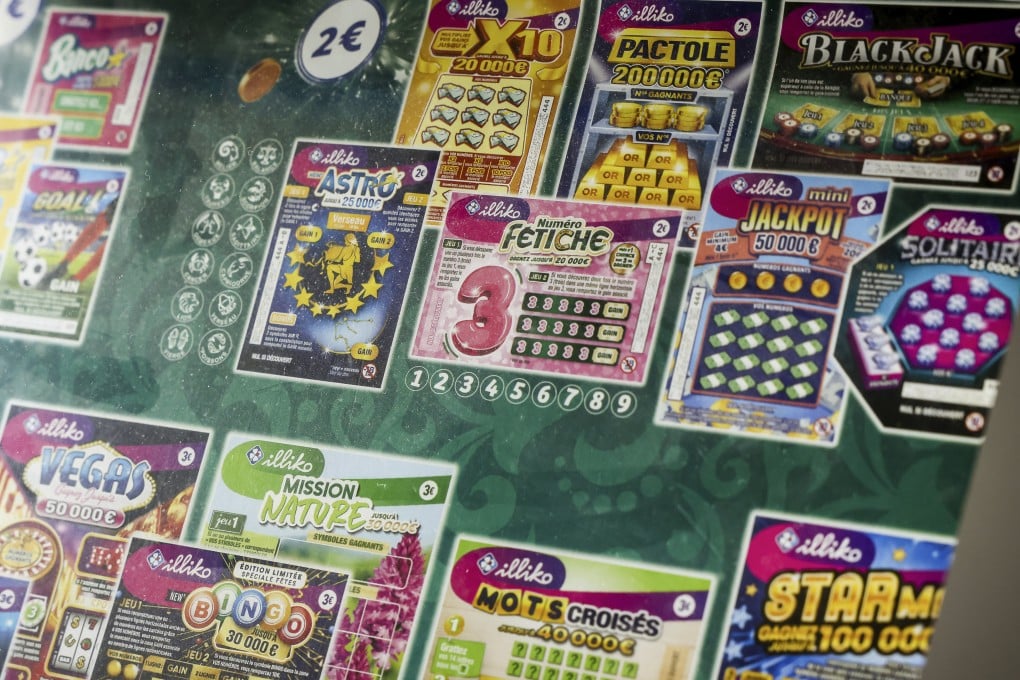 Lottery tickets are put on display in a shop in Paris on Saturday. Photo: AP