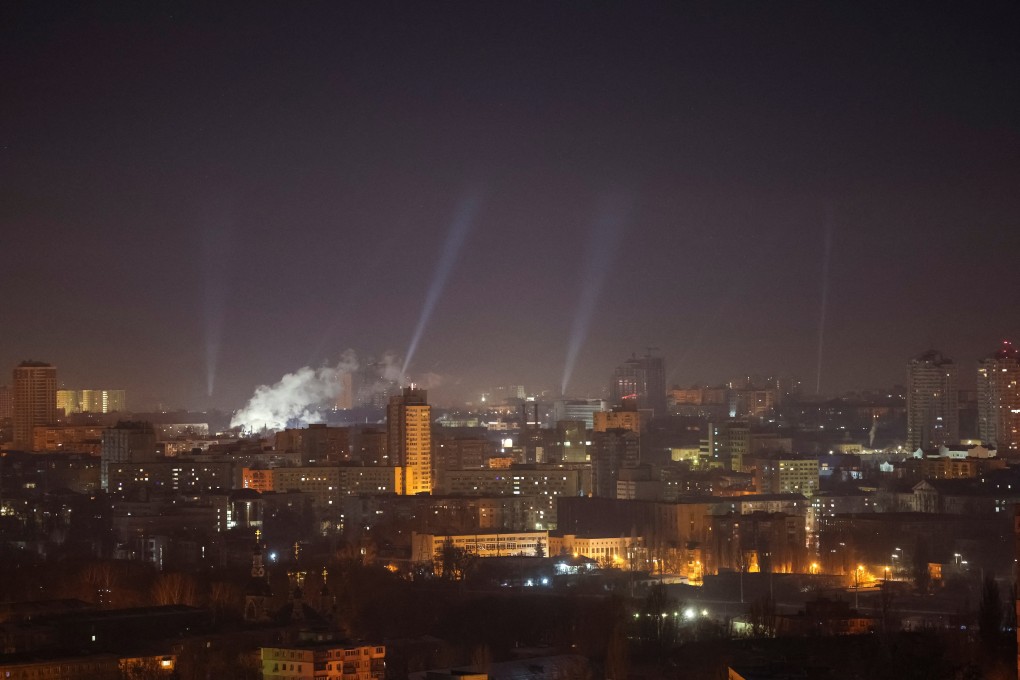 Ukraine uses searchlights to search for Russian drones over Kyiv in the early hours of Sunday. Photo: Reuters