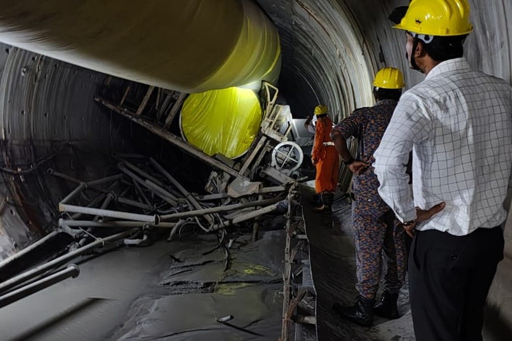 Collapsed portion of the Srisailam Left Bank Canal tunnel, in which at least eight workers are feared trapped. Photo: handout