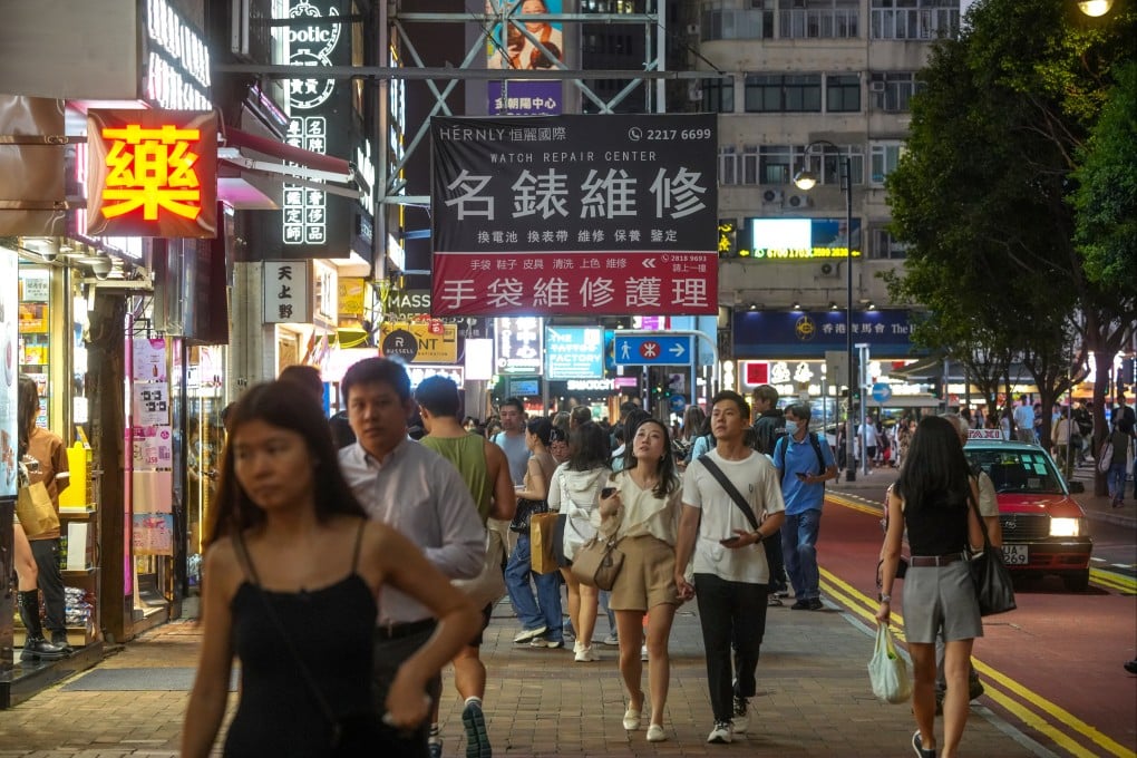 People walk past businesses on Russel Street in Causeway Bay on September 26, 2024. Photo: Sun Yeung