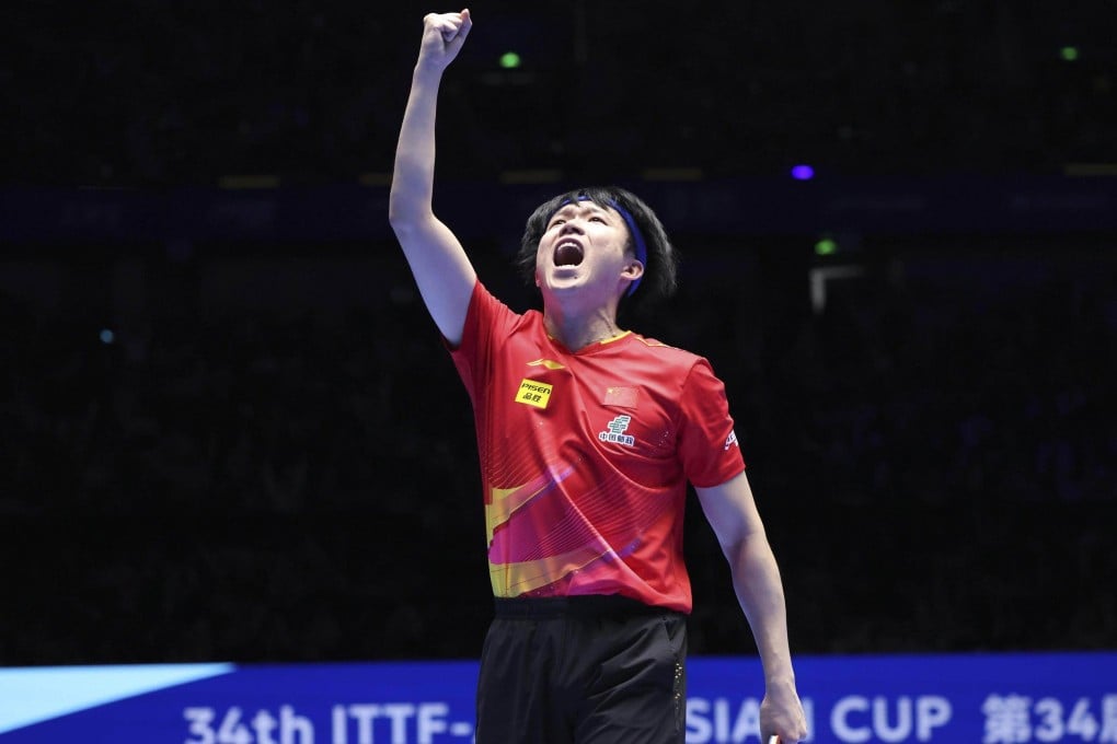 An aggressive Wang Chuqin dominated world No 3 Liang Jingkun in their Asian Cup final, winning 11-7, 11-2, 16-14, 11-5 in Shenzhen. Photo: Xinhua