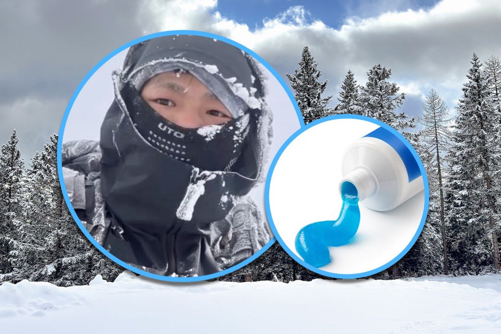 A young Chinese hiker survived for 10 days in the cold mountains by eating toothpaste after becoming lost and trapped. Photo: SCMP composite/Shutterstock/Douyin