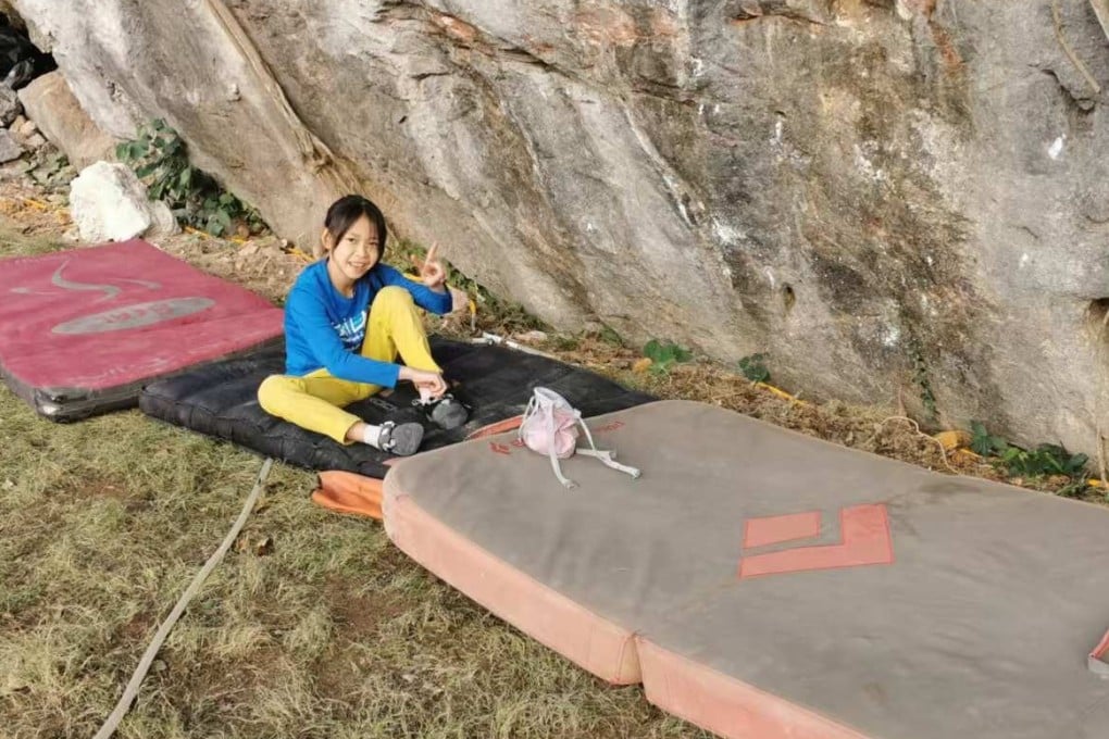 Hong Kong’s Veronica Chik at the bottom of the “rock of life” route in Jinshan, Long Village, Yangshuo. Photo: Instagram/veronica.aimee.chik