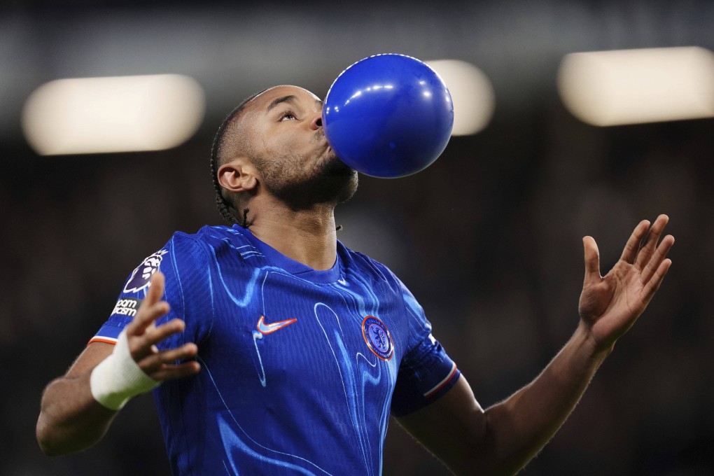 Chelsea’s Christopher Nkunku celebrates scoring his side’s first goal against Southampton at Stamford Bridge. Photo: AP