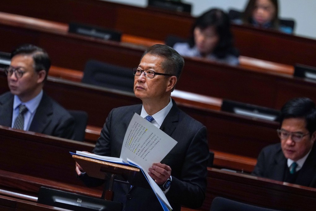 Financial Secretary Paul Chan delivers the budget speech in the chamber of the Legislative Council on February 26, 2025. Photo: Elson Li