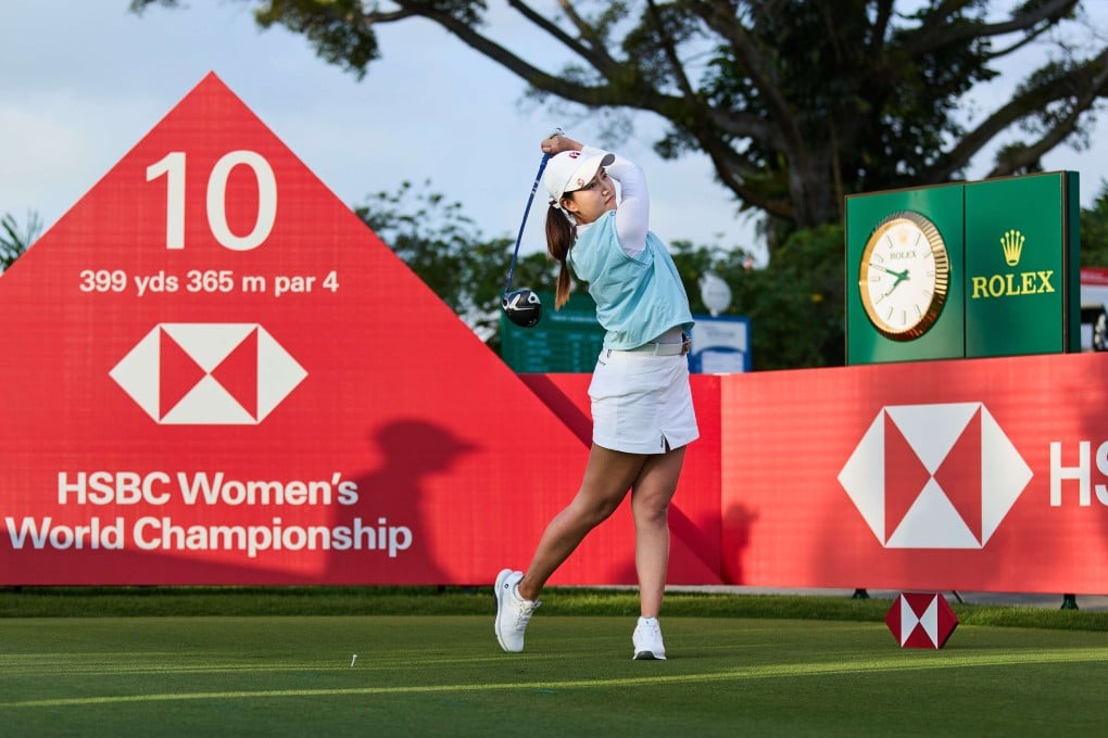 Miranda Wang hits her opening tee shot during the first round at Sentosa Golf Club on Thursday. Photo: HSBC Women’s World Championship