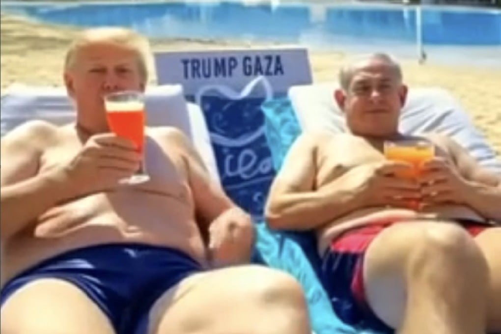 One scene in the video resembles an AI-generated image of US President Donald Trump and Israeli PM Benjamin Netanyahu drinking cocktails that began circulating in early February. Image: Truth Social/realDonaldTrump