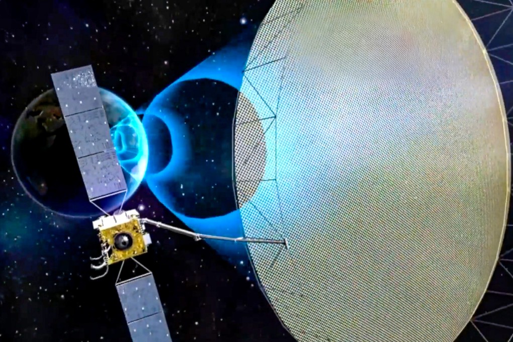 A rendering of radar satellite Ludi Tance 4-01 after it was launched in 2023. The orbiter is equipped with a “space power combination” system that merges multiple microwave beams in mid-space. Image: CGTN