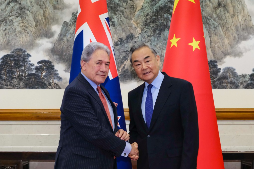 New Zealand Foreign Minister Winston Peters and China’s top diplomat, Wang Yi, in Beijing on Wednesday. Photo: Xinhua